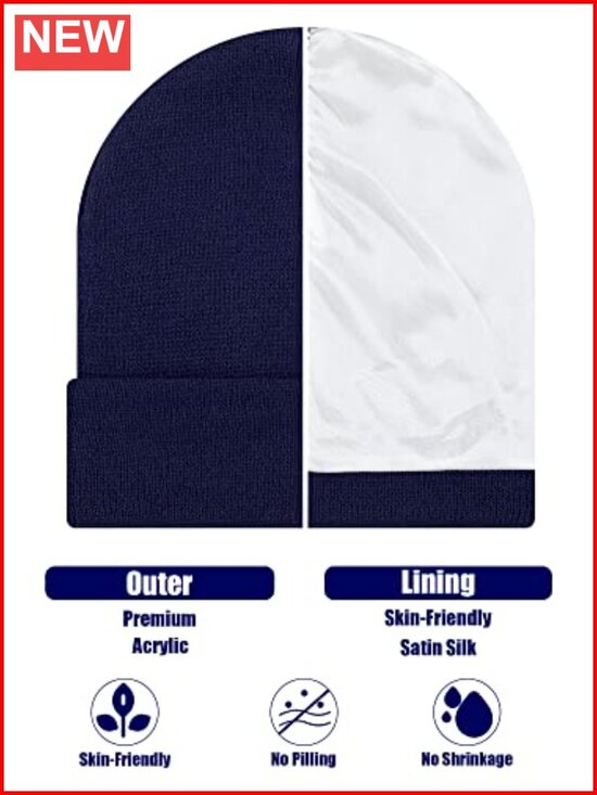 6 Pack Satin Lined Beanie Hats Winter Skull Cap for Outdoor Activities